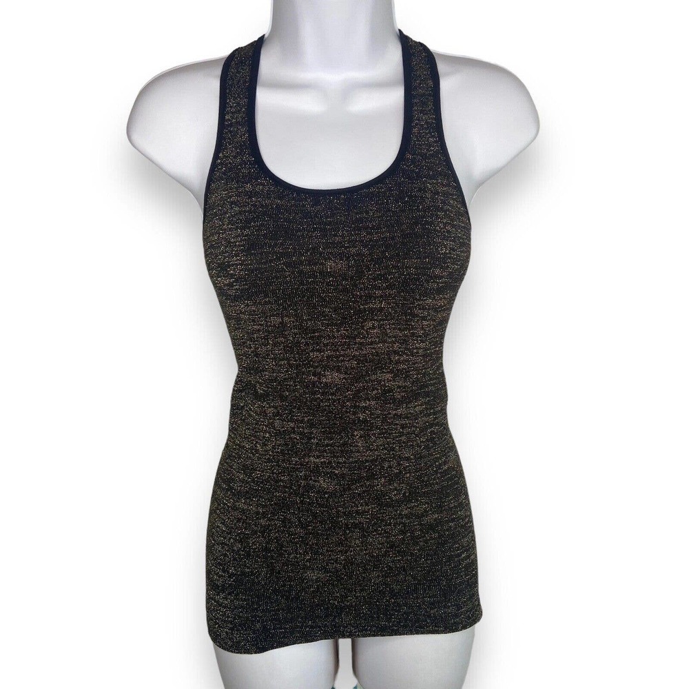 Intimately Free People XS/S Stretch Knit Racerback Tank Top Black Gold Metallic - Picture 1 of 6